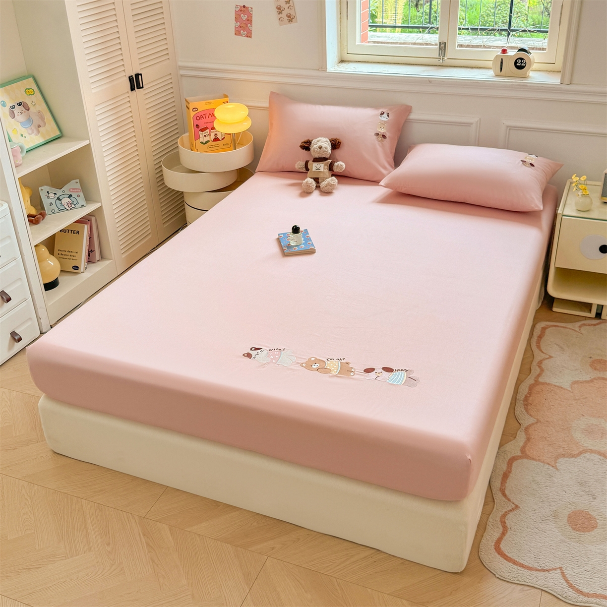 91家纺网 家纺一手货源 找家纺 居眠 2026新款A类全棉卡通刺绣单层童话乐园床笠 童话乐园-粉