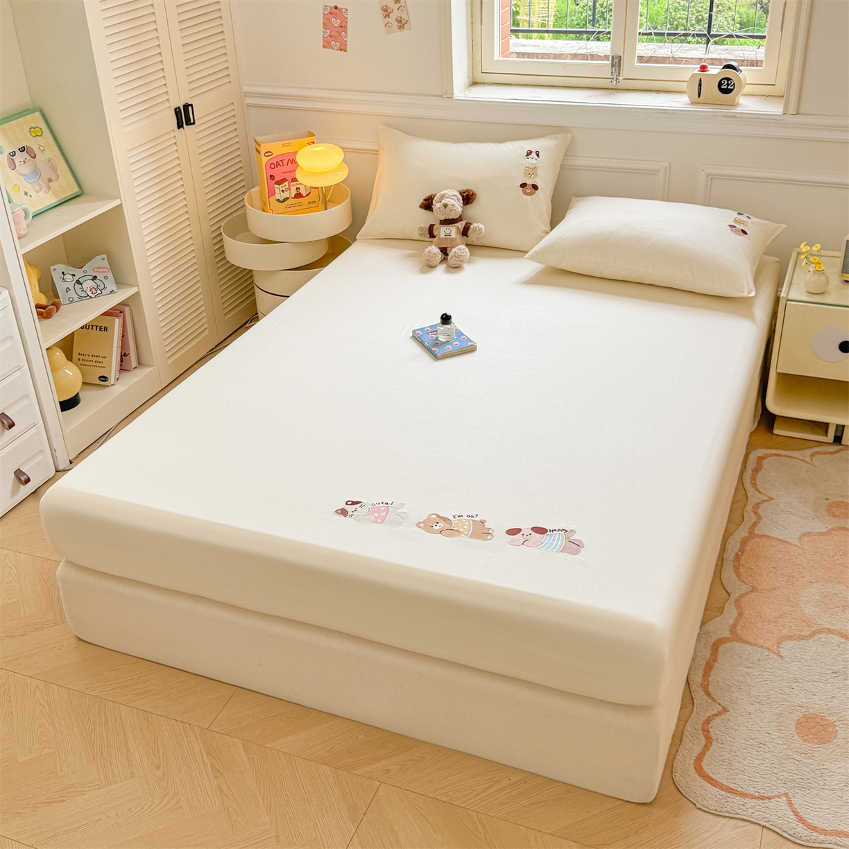 91家纺网 家纺一手货源 找家纺 居眠 2026新款A类全棉卡通刺绣单层童话乐园床笠 童话乐园-白
