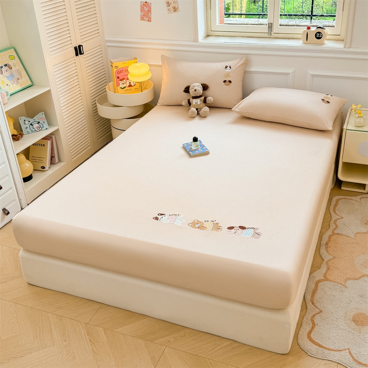 91家纺网 家纺一手货源 找家纺 居眠 2026新款A类全棉卡通刺绣单层童话乐园床笠 童话乐园-咖