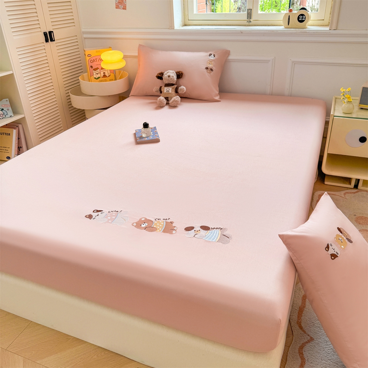 91家纺网 家纺一手货源 找家纺 居眠 2026新款A类全棉卡通刺绣单层童话乐园床笠 童话乐园-粉