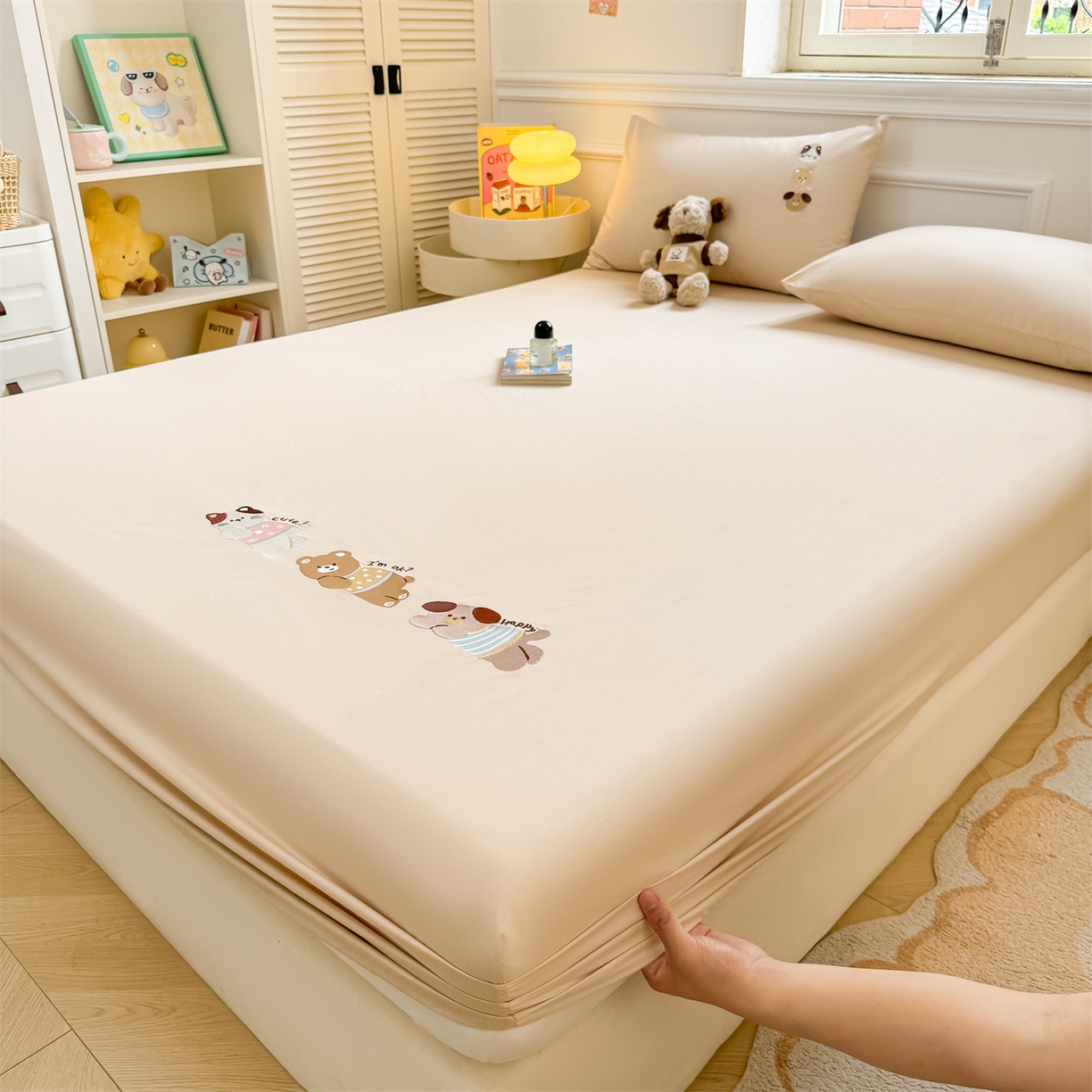 91家纺网 家纺一手货源 找家纺 居眠 2026新款A类全棉卡通刺绣单层童话乐园床笠 童话乐园-咖