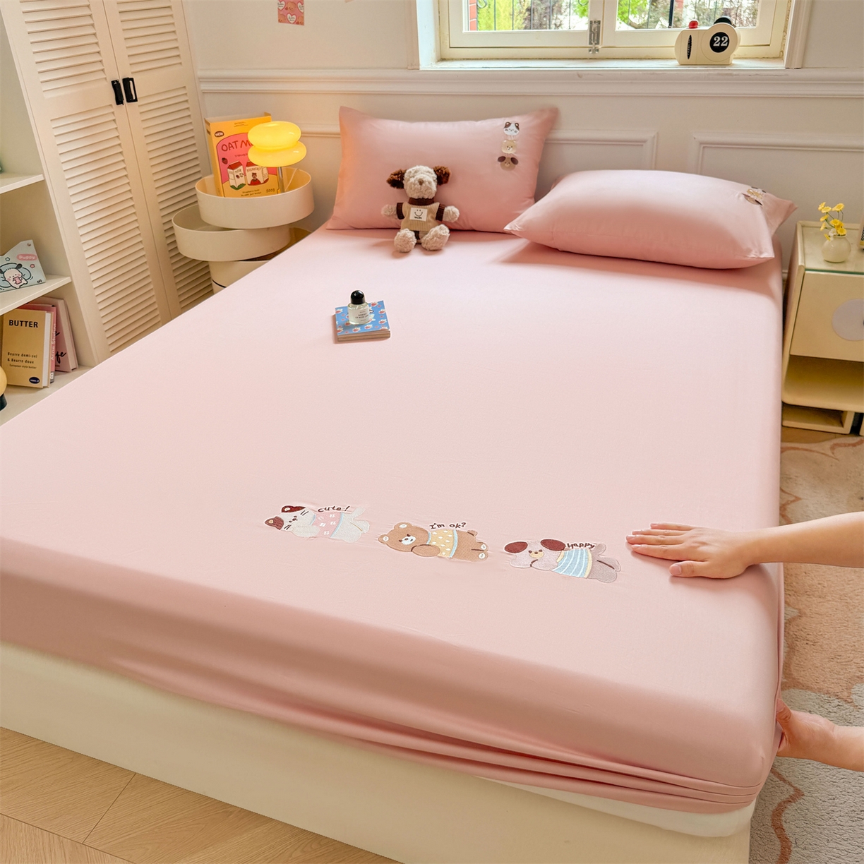 居眠 2026新款A类全棉卡通刺绣单层童话乐园床笠 童话乐园-粉