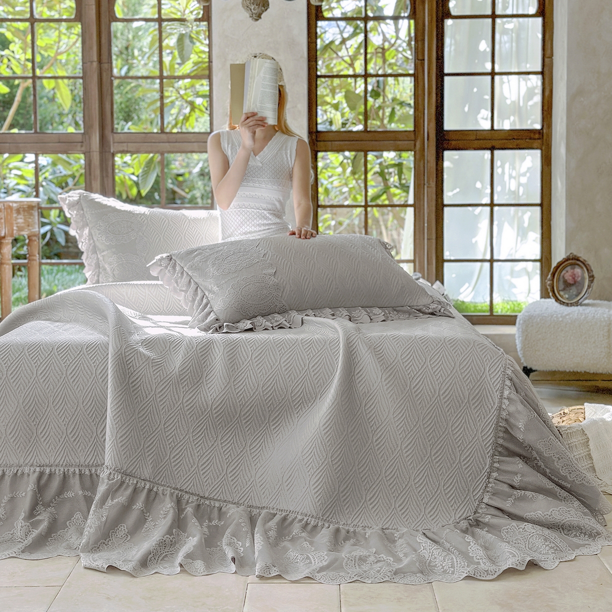 91家纺网 家纺一手货源 找家纺 乐朵家居 2026新款 梵希 凉席三件套+可配同色系空调被 星空灰