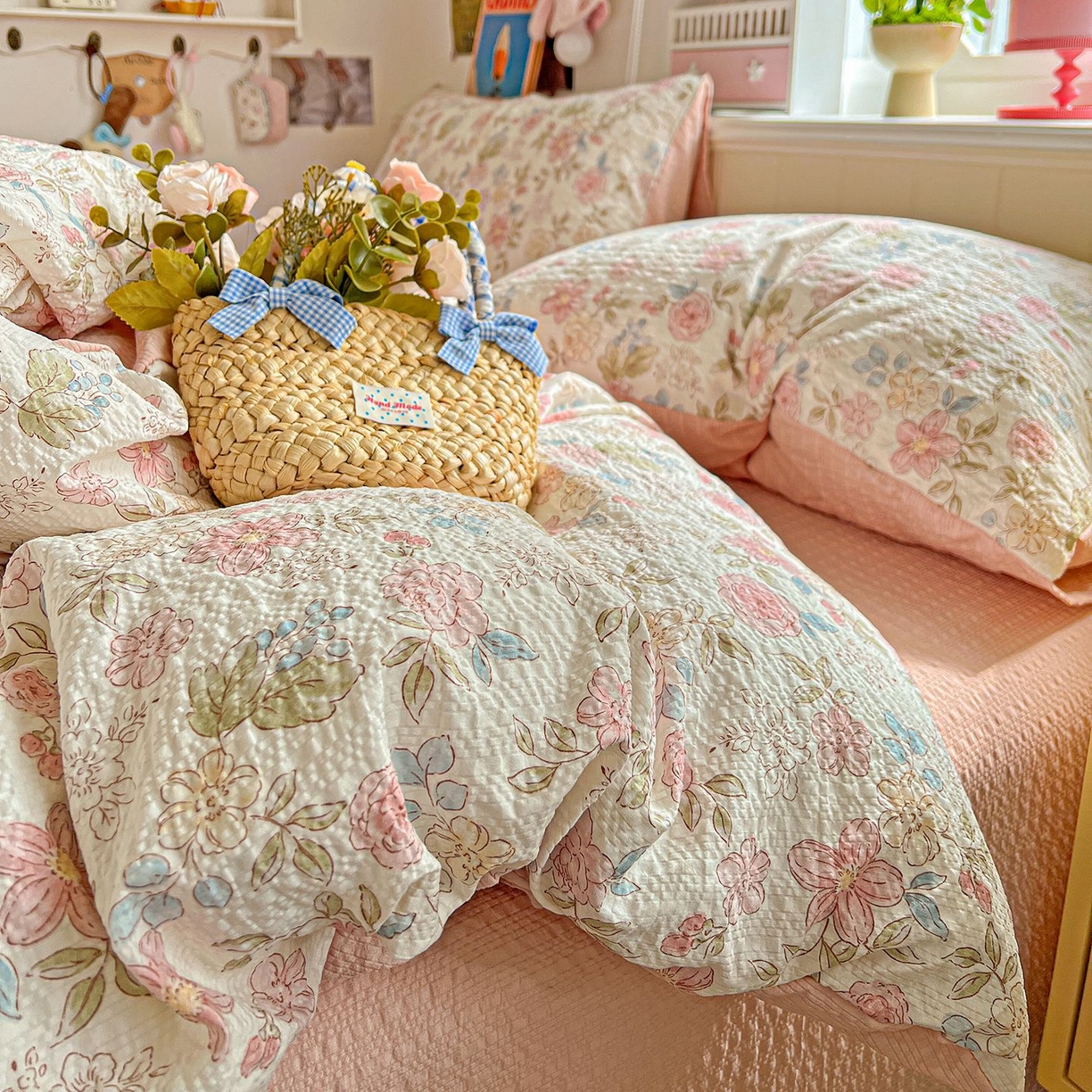 91家纺网 家纺一手货源 找家纺 欧妮家纺 2026新款泡芙棉印花四件套-跑量款 泡芙-春日花语