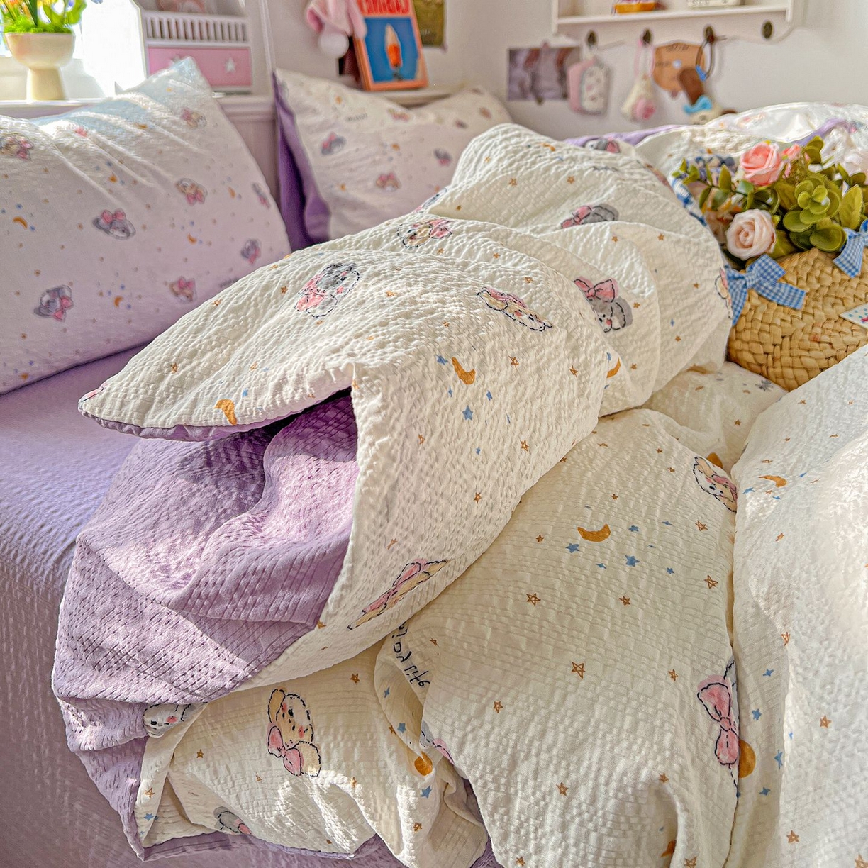 91家纺网 家纺一手货源 找家纺 欧妮家纺 2026新款泡芙棉印花四件套-跑量款 泡芙-星空