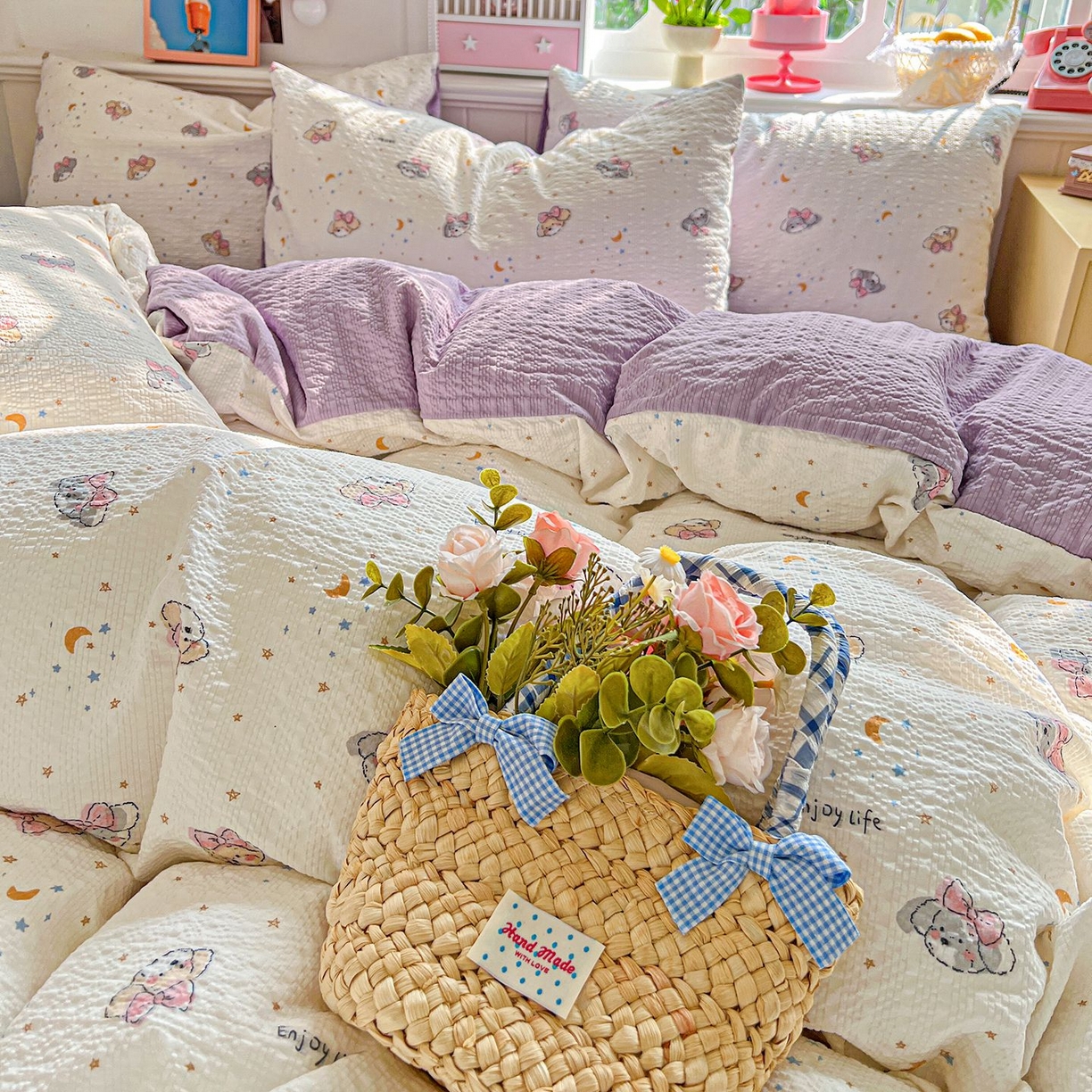 91家纺网 家纺一手货源 找家纺 欧妮家纺 2026新款泡芙棉印花四件套-跑量款 泡芙-星空