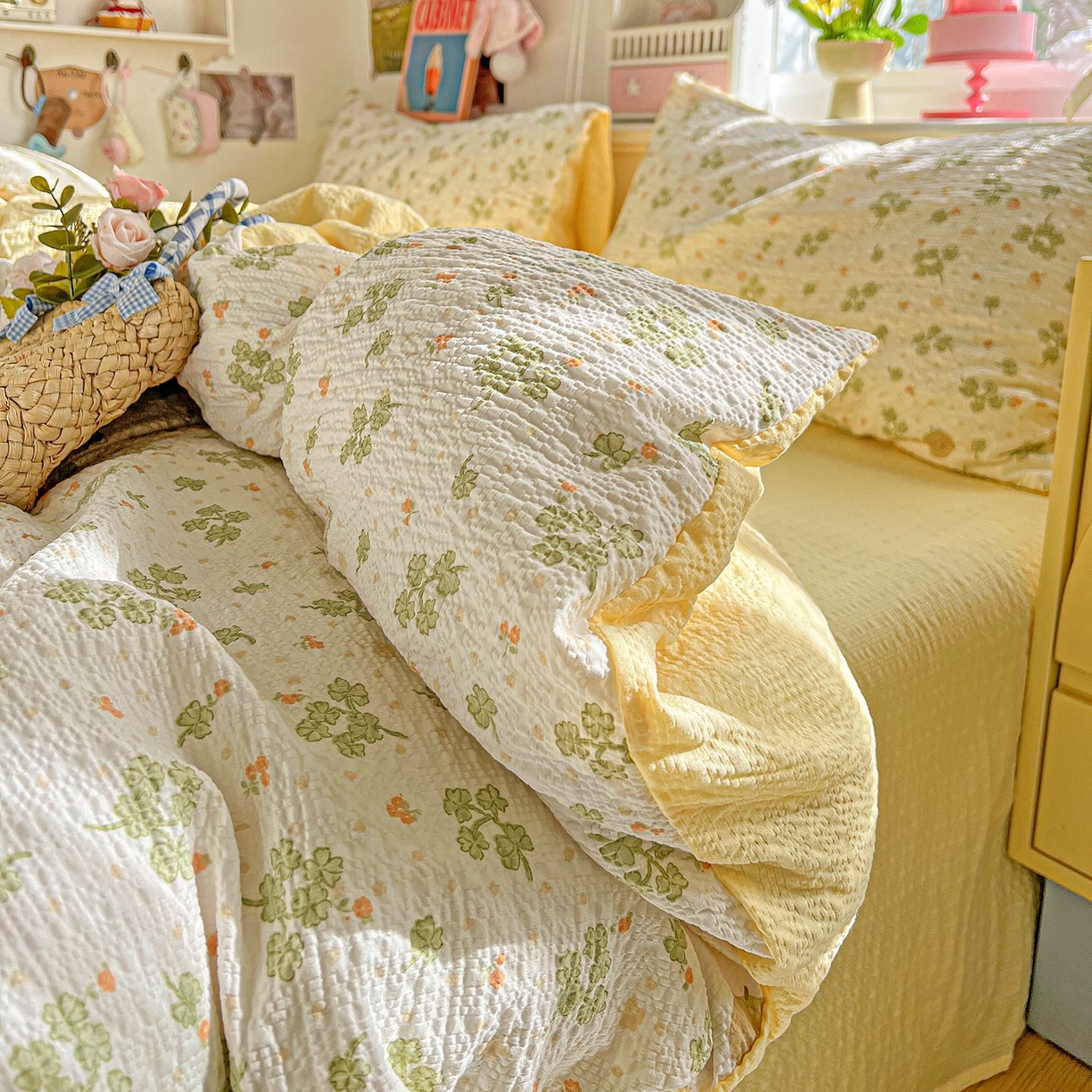 91家纺网 家纺一手货源 找家纺 欧妮家纺 2026新款泡芙棉印花四件套-跑量款 泡芙-甜美星星人