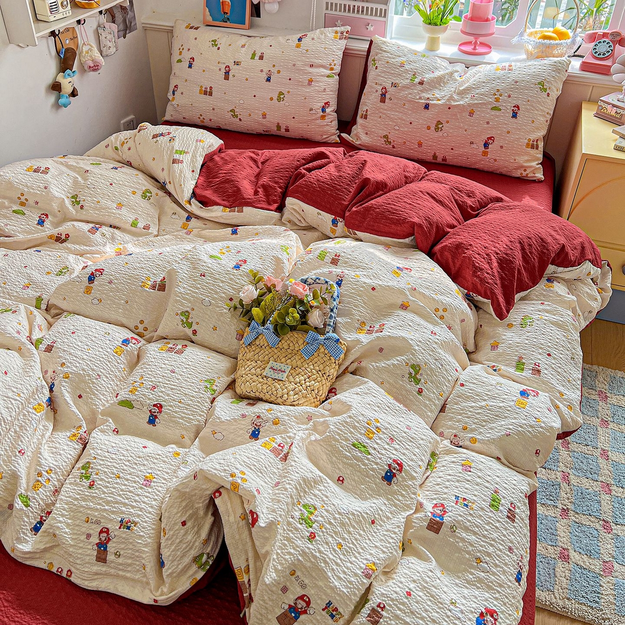 欧妮家纺 2026新款泡芙棉印花四件套-跑量款 泡芙-超级玛丽