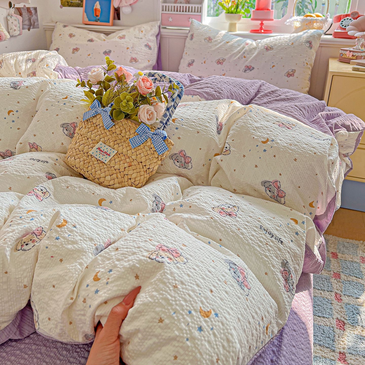 91家纺网 家纺一手货源 找家纺 欧妮家纺 2026新款泡芙棉印花四件套-跑量款 泡芙-星空