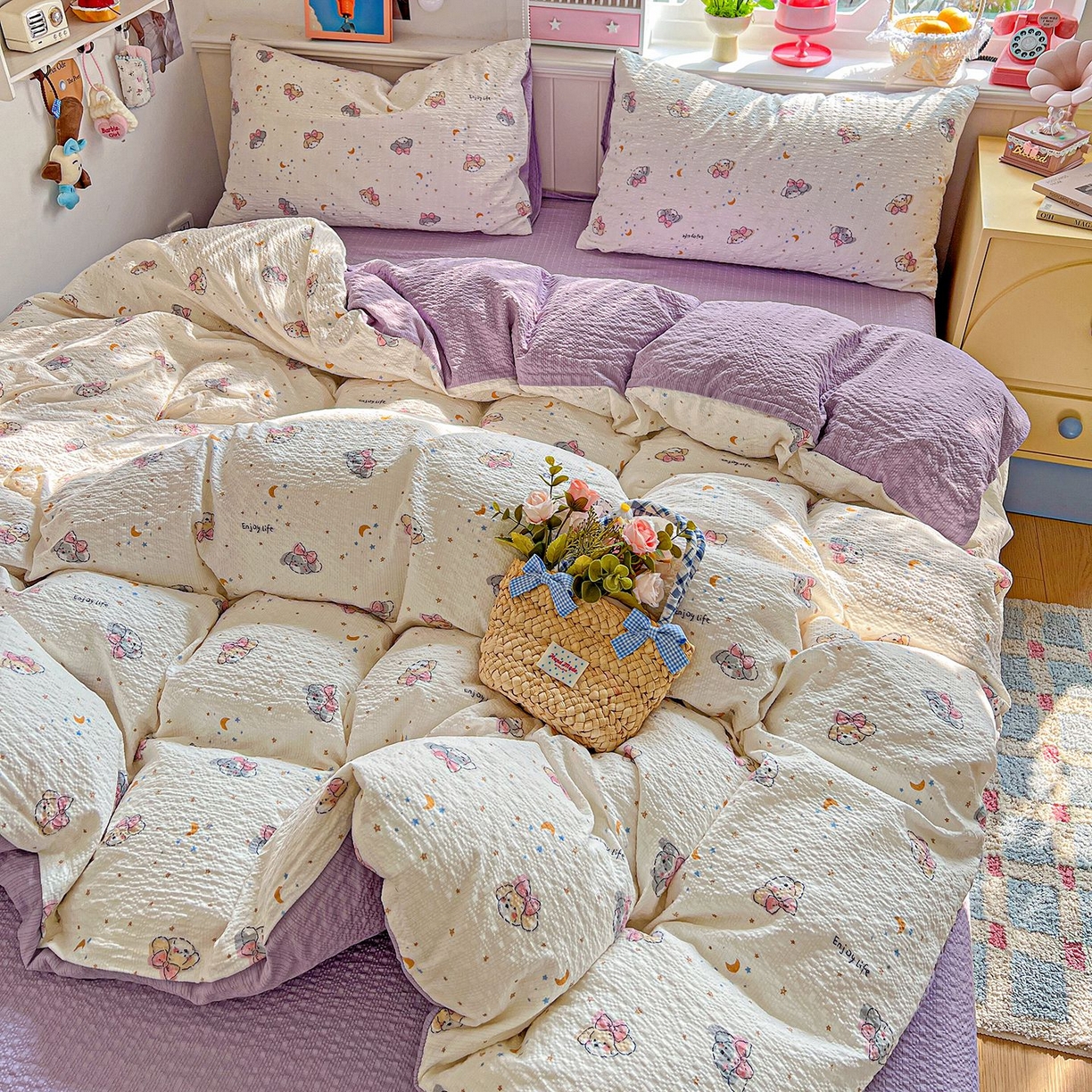 91家纺网 家纺一手货源 找家纺 欧妮家纺 2026新款泡芙棉印花四件套-跑量款 泡芙-星空