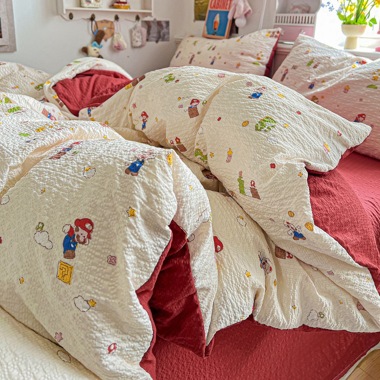 91家纺网 家纺一手货源 找家纺 欧妮家纺 2026新款泡芙棉印花四件套-跑量款 泡芙-超级玛丽