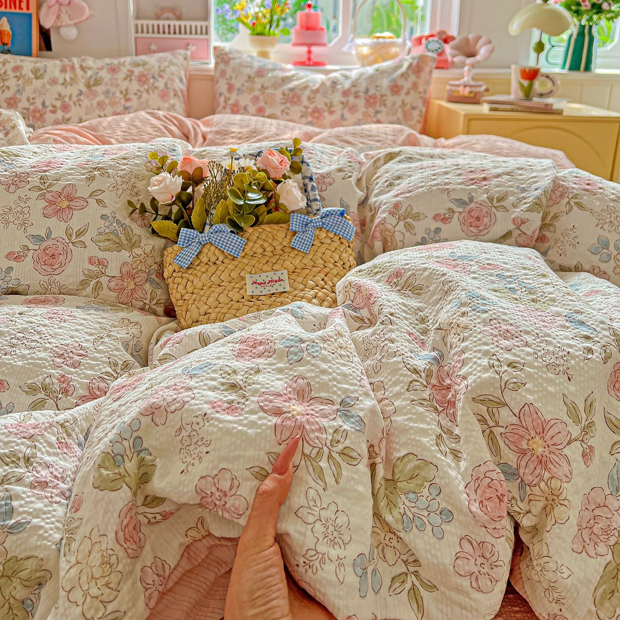 91家纺网 家纺一手货源 找家纺 欧妮家纺 2026新款泡芙棉印花四件套-跑量款 泡芙-春日花语