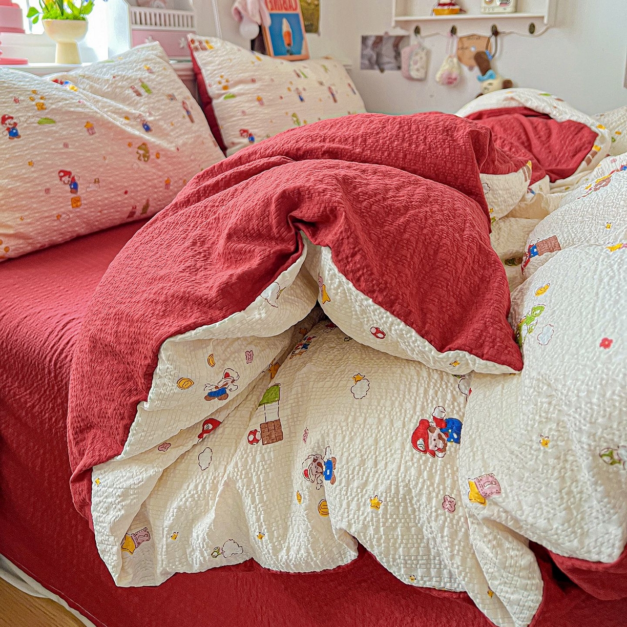 91家纺网 家纺一手货源 找家纺 欧妮家纺 2026新款泡芙棉印花四件套-跑量款 泡芙-超级玛丽