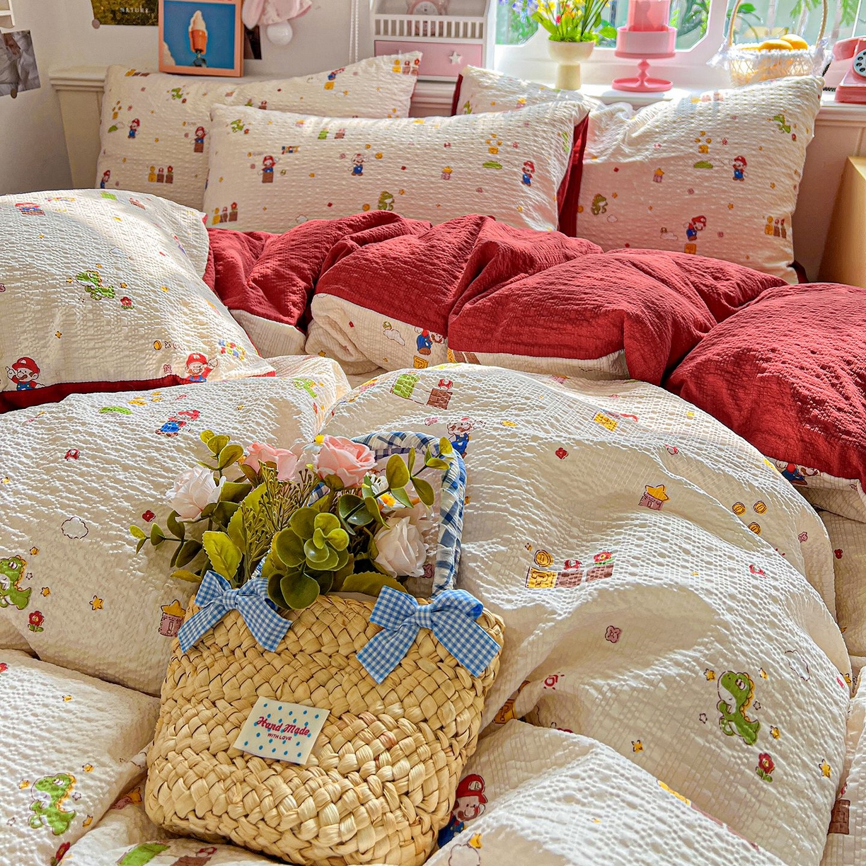 91家纺网 家纺一手货源 找家纺 欧妮家纺 2026新款泡芙棉印花四件套-跑量款 泡芙-超级玛丽