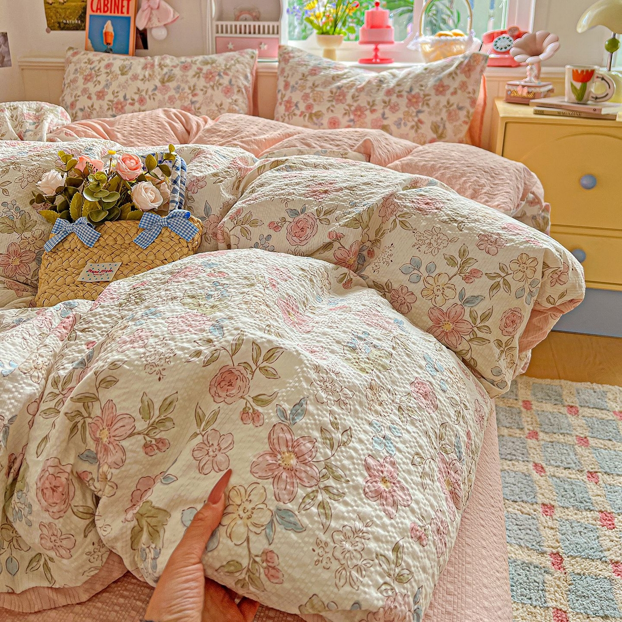 91家纺网 家纺一手货源 找家纺 欧妮家纺 2026新款泡芙棉印花四件套-跑量款 泡芙-春日花语