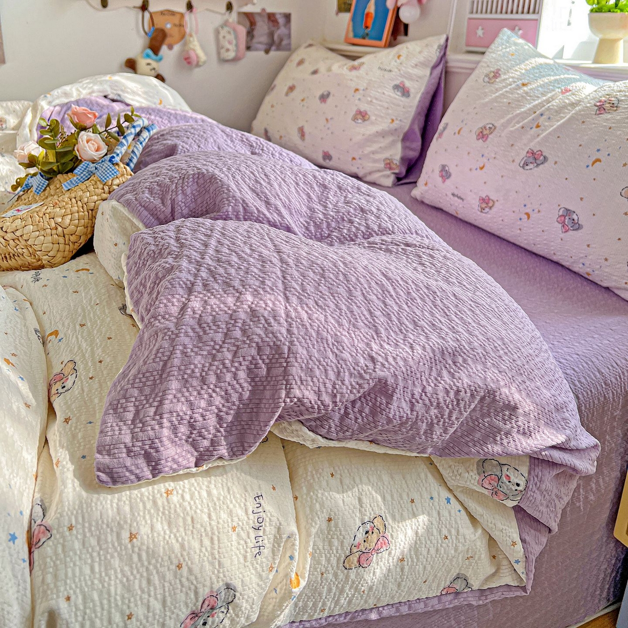 91家纺网 家纺一手货源 找家纺 欧妮家纺 2026新款泡芙棉印花四件套-跑量款 泡芙-星空