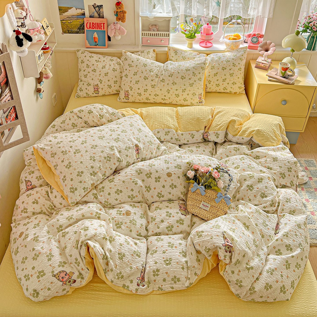 91家纺网 家纺一手货源 找家纺 欧妮家纺 2026新款泡芙棉印花四件套-跑量款 泡芙-甜美星星人