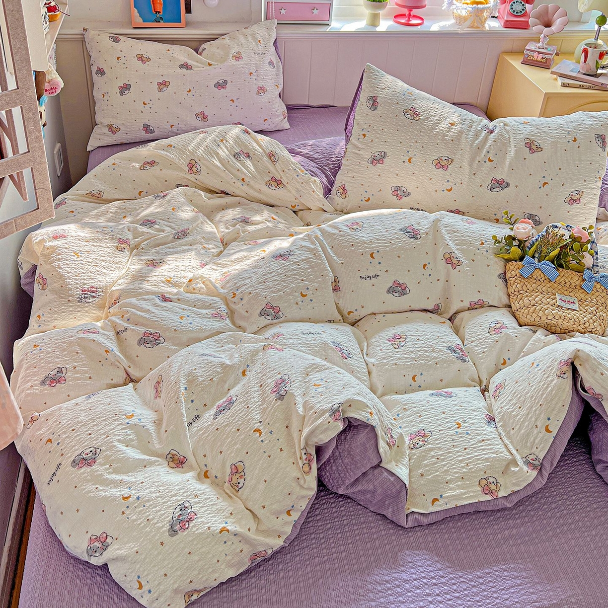 91家纺网 家纺一手货源 找家纺 欧妮家纺 2026新款泡芙棉印花四件套-跑量款 泡芙-星空