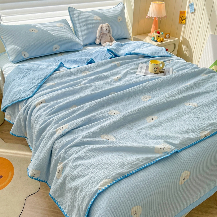 91家纺网 家纺一手货源 找家纺 （总）梵朴 2026新款A类泡芙双层纱贝壳边床盖夏被四件套三角针夏凉被空调被