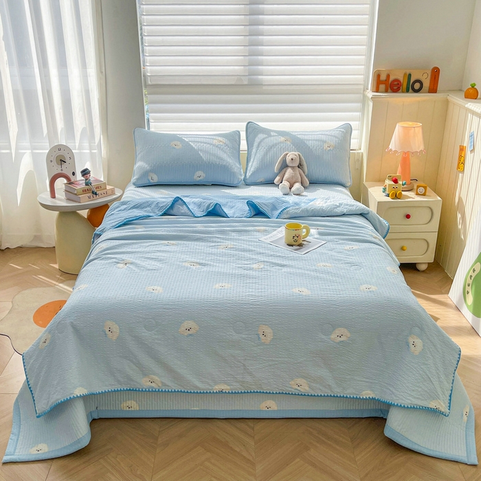 91家纺网 家纺一手货源 找家纺 （总）梵朴 2026新款A类泡芙双层纱贝壳边床盖夏被四件套三角针夏凉被空调被