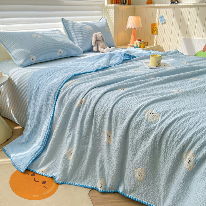 91家纺网 家纺一手货源 找家纺 （总）梵朴 2026新款A类泡芙双层纱贝壳边床盖夏被四件套三角针夏凉被空调被