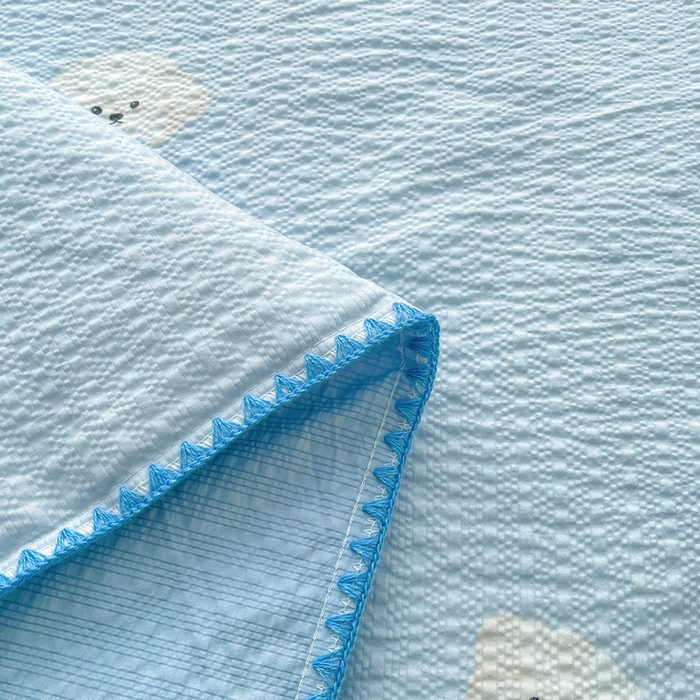 91家纺网 家纺一手货源 找家纺 （总）梵朴 2026新款A类泡芙双层纱贝壳边床盖夏被四件套三角针夏凉被空调被