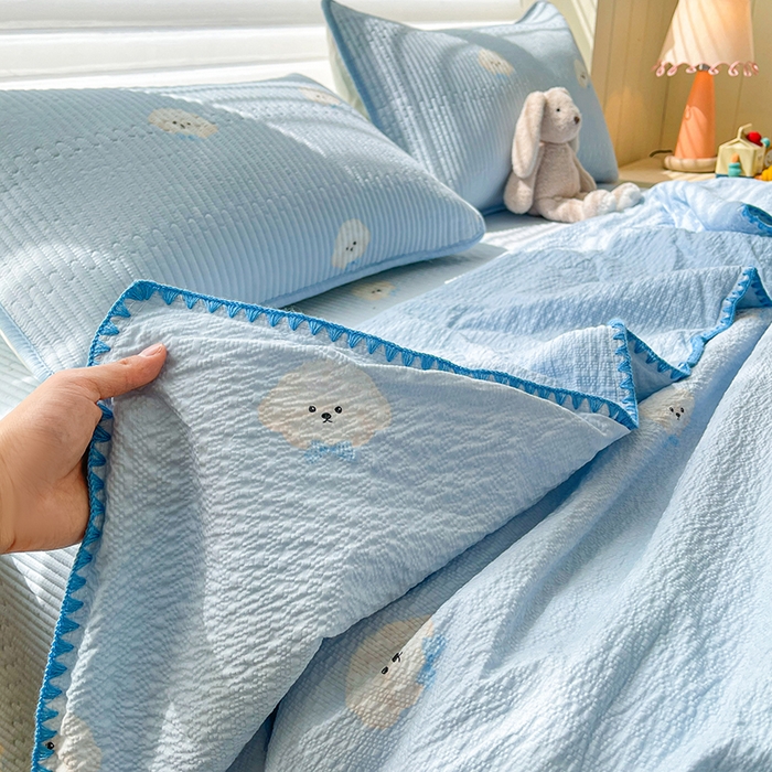 91家纺网 家纺一手货源 找家纺 （总）梵朴 2026新款A类泡芙双层纱贝壳边床盖夏被四件套三角针夏凉被空调被