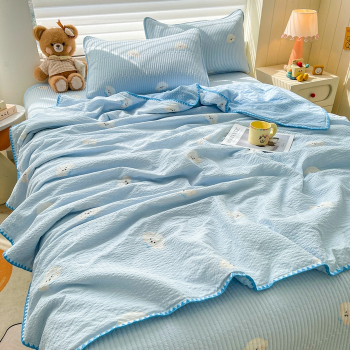 91家纺网 家纺一手货源 找家纺 （总）梵朴 2026新款A类泡芙双层纱贝壳边床盖夏被四件套三角针夏凉被空调被