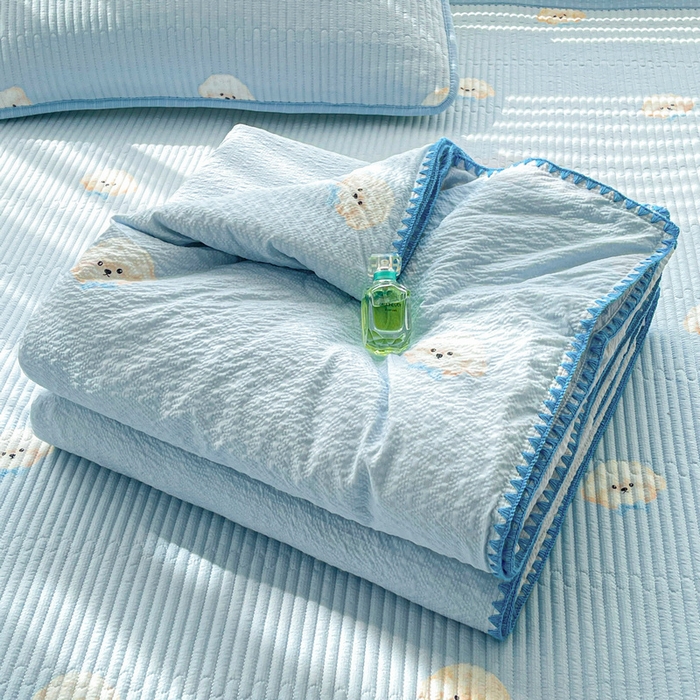 91家纺网 家纺一手货源 找家纺 （总）梵朴 2026新款A类泡芙双层纱贝壳边床盖夏被四件套三角针夏凉被空调被