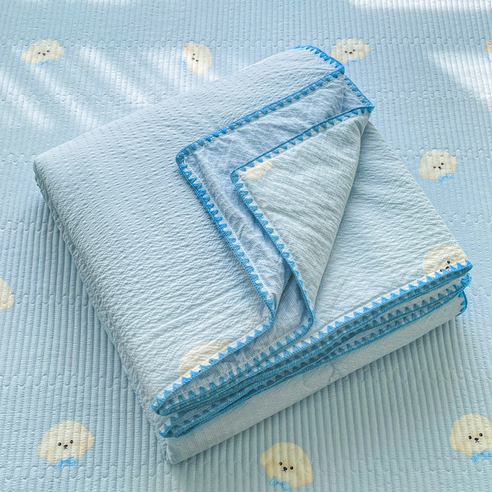 91家纺网 家纺一手货源 找家纺 （总）梵朴 2026新款A类泡芙双层纱贝壳边床盖夏被四件套三角针夏凉被空调被