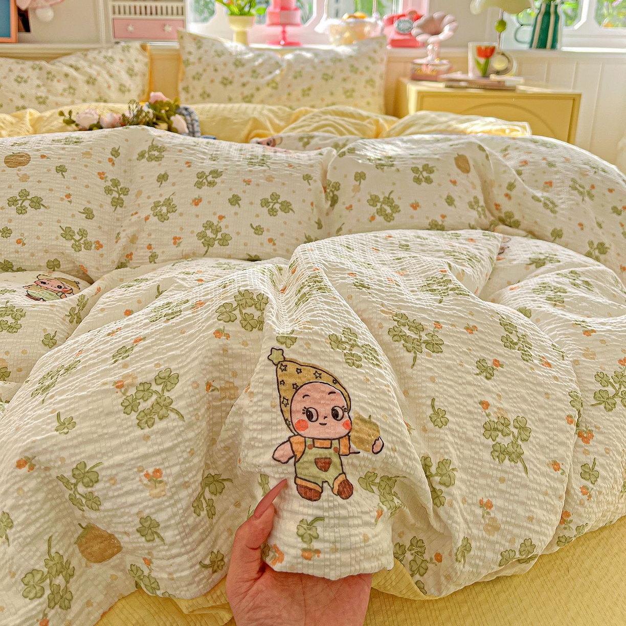 91家纺网 家纺一手货源 找家纺 欧妮家纺 2026新款泡芙棉印花四件套-跑量款 泡芙-甜美星星人