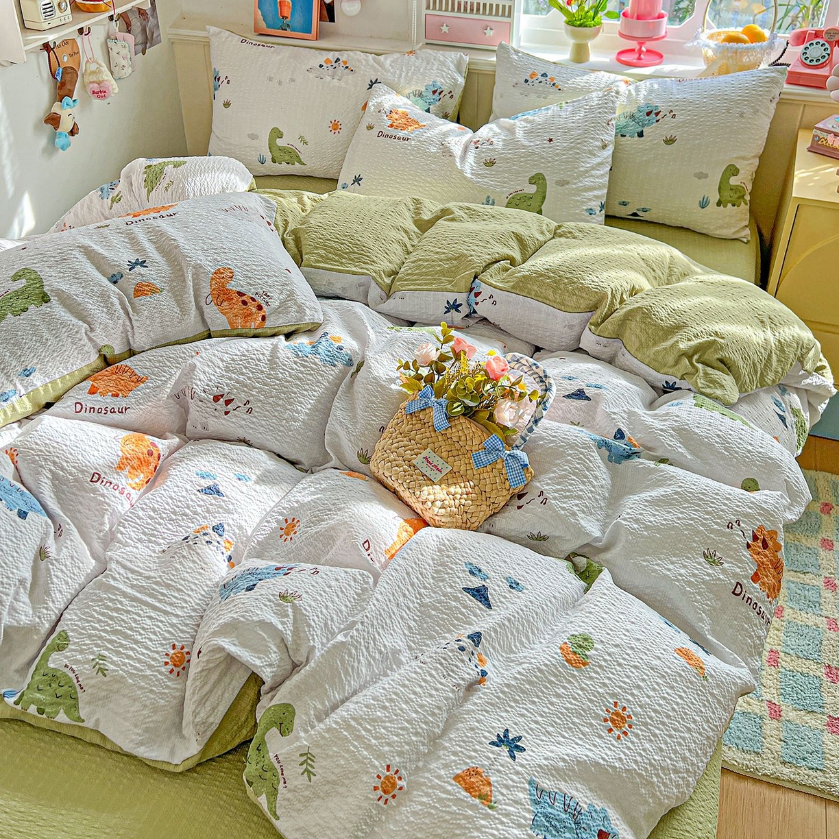 欧妮家纺 2026新款泡芙棉印花四件套-跑量款 泡芙-恐龙日记