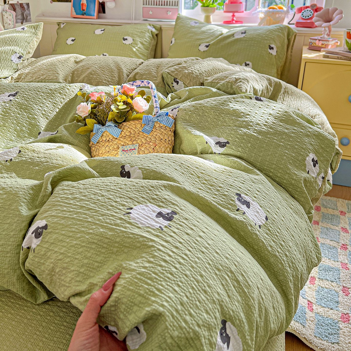 91家纺网 家纺一手货源 找家纺 欧妮家纺 2026新款泡芙棉印花四件套-跑量款 泡芙-羊羊牧场