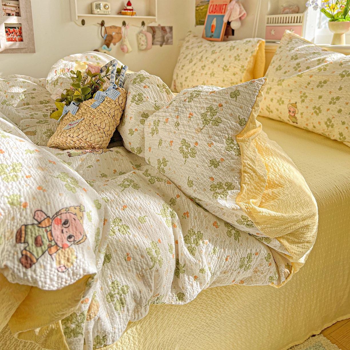 91家纺网 家纺一手货源 找家纺 欧妮家纺 2026新款泡芙棉印花四件套-跑量款 泡芙-甜美星星人