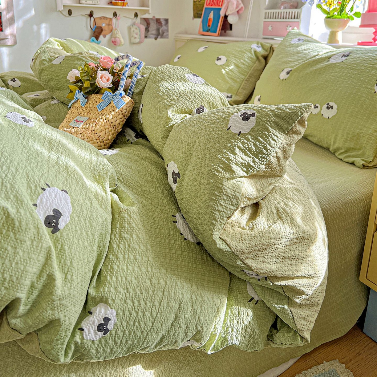 91家纺网 家纺一手货源 找家纺 欧妮家纺 2026新款泡芙棉印花四件套-跑量款 泡芙-羊羊牧场