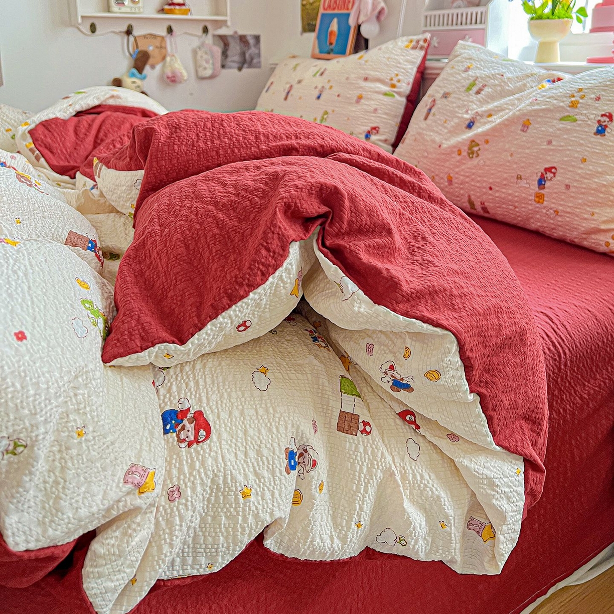 91家纺网 家纺一手货源 找家纺 欧妮家纺 2026新款泡芙棉印花四件套-跑量款 泡芙-超级玛丽