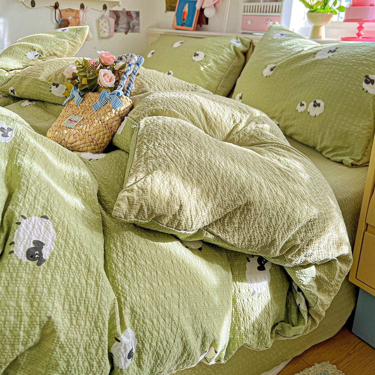 91家纺网 家纺一手货源 找家纺 欧妮家纺 2026新款泡芙棉印花四件套-跑量款 泡芙-羊羊牧场