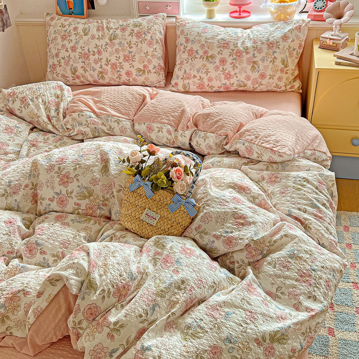 91家纺网 家纺一手货源 找家纺 欧妮家纺 2026新款泡芙棉印花四件套-跑量款 泡芙-春日花语