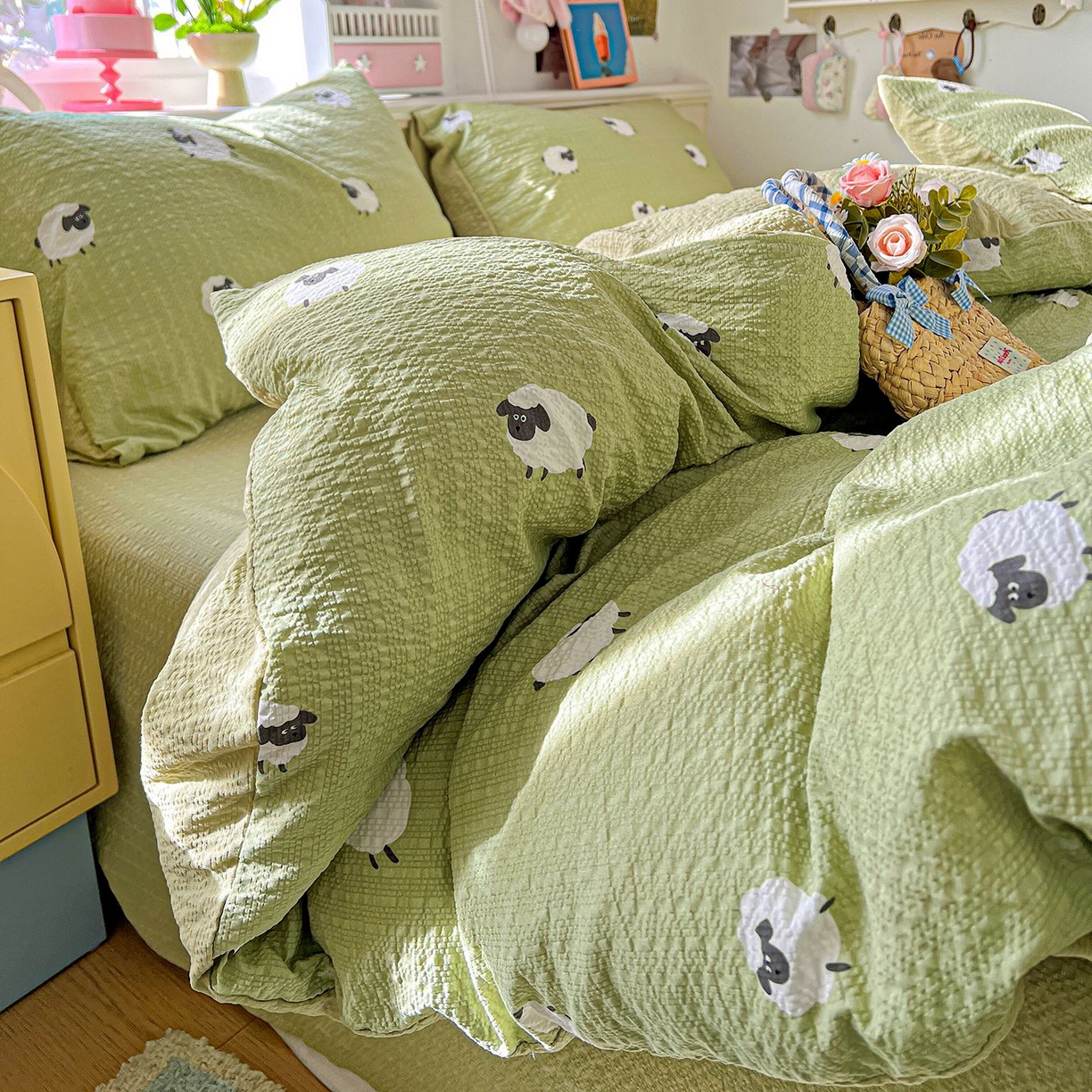 91家纺网 家纺一手货源 找家纺 欧妮家纺 2026新款泡芙棉印花四件套-跑量款 泡芙-羊羊牧场