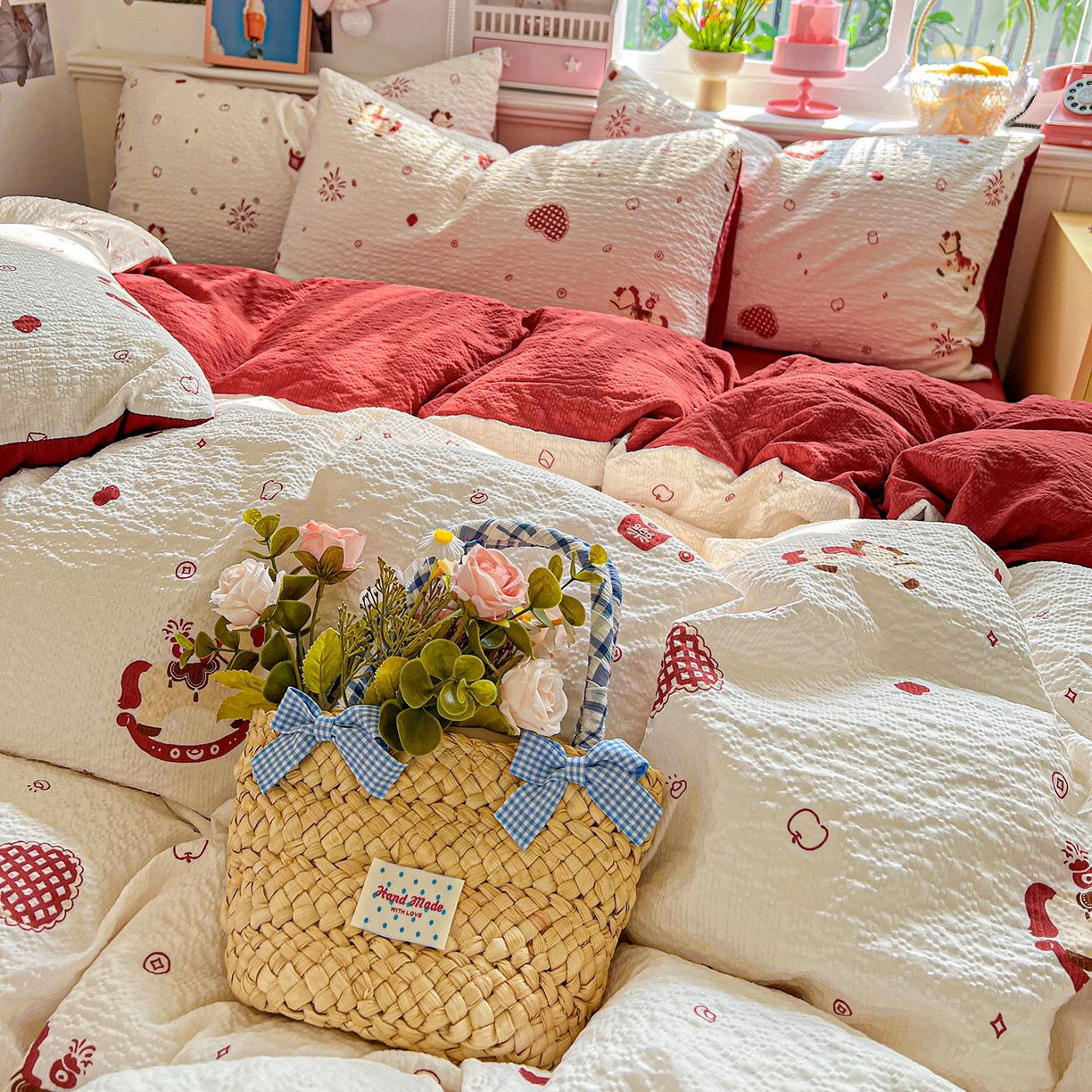 91家纺网 家纺一手货源 找家纺 欧妮家纺 2026新款泡芙棉印花四件套-跑量款 泡芙-鸿运小马