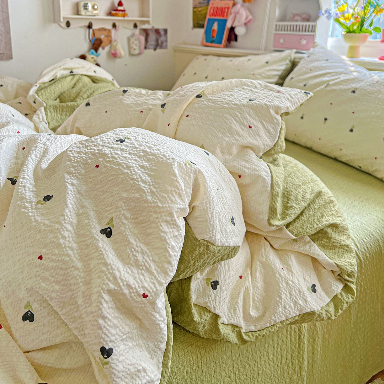 91家纺网 家纺一手货源 找家纺 欧妮家纺 2026新款泡芙棉印花四件套-跑量款 泡芙-奶樱点点