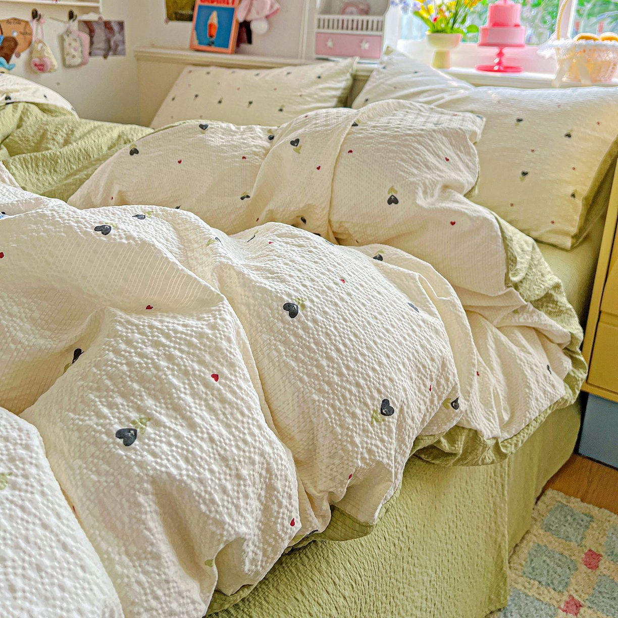 91家纺网 家纺一手货源 找家纺 欧妮家纺 2026新款泡芙棉印花四件套-跑量款 泡芙-奶樱点点