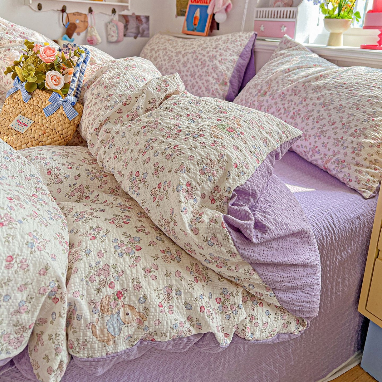 91家纺网 家纺一手货源 找家纺 欧妮家纺 2026新款泡芙棉印花四件套-跑量款 泡芙-花紫兔