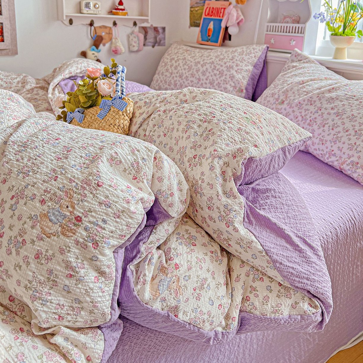 91家纺网 家纺一手货源 找家纺 欧妮家纺 2026新款泡芙棉印花四件套-跑量款 泡芙-花紫兔