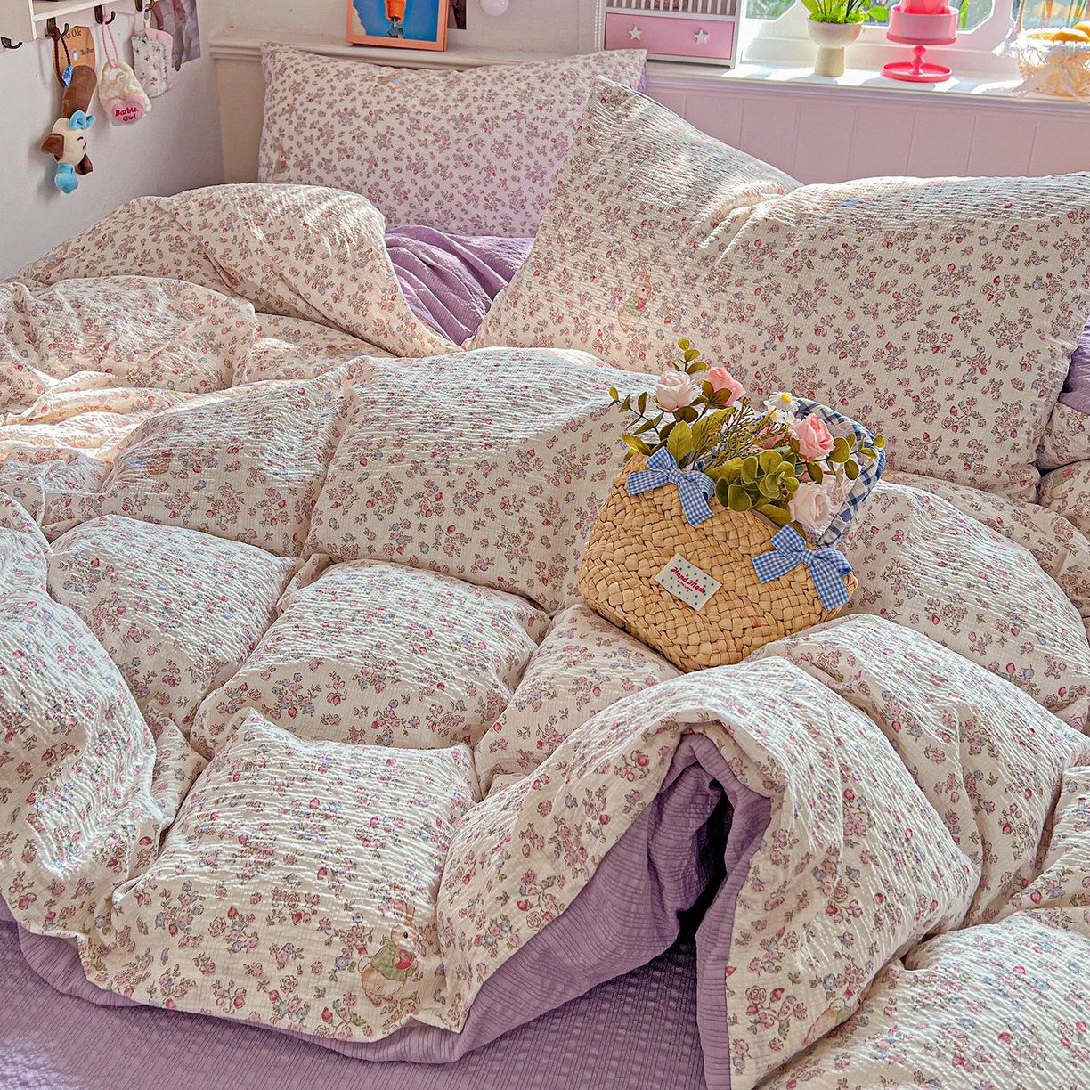 91家纺网 家纺一手货源 找家纺 欧妮家纺 2026新款泡芙棉印花四件套-跑量款 泡芙-花紫兔