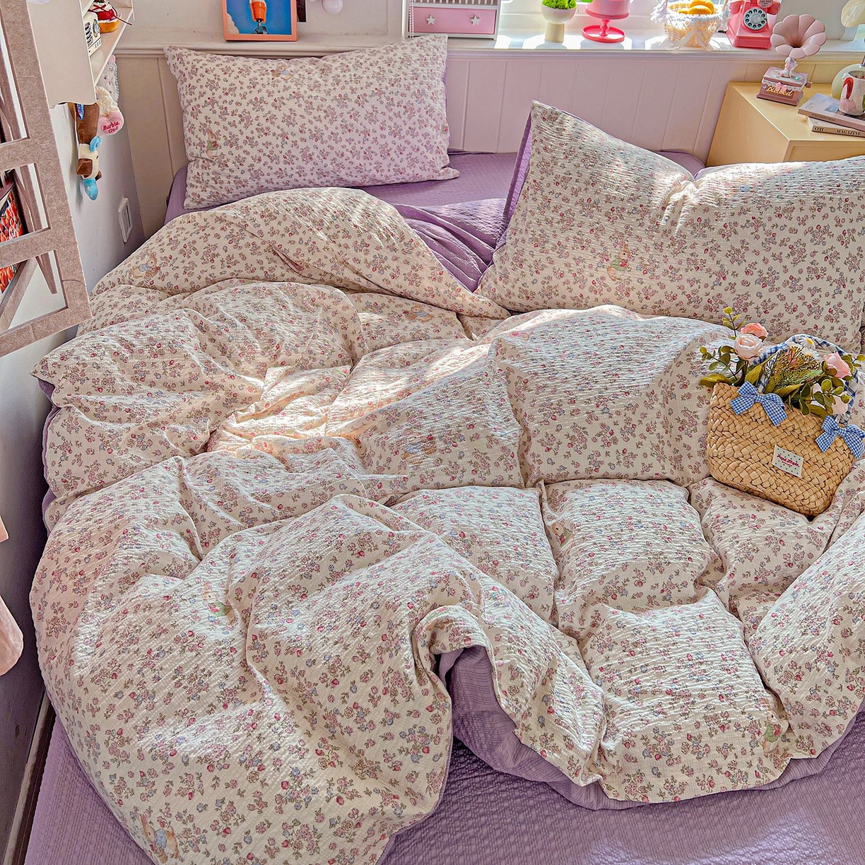 91家纺网 家纺一手货源 找家纺 欧妮家纺 2026新款泡芙棉印花四件套-跑量款 泡芙-花紫兔