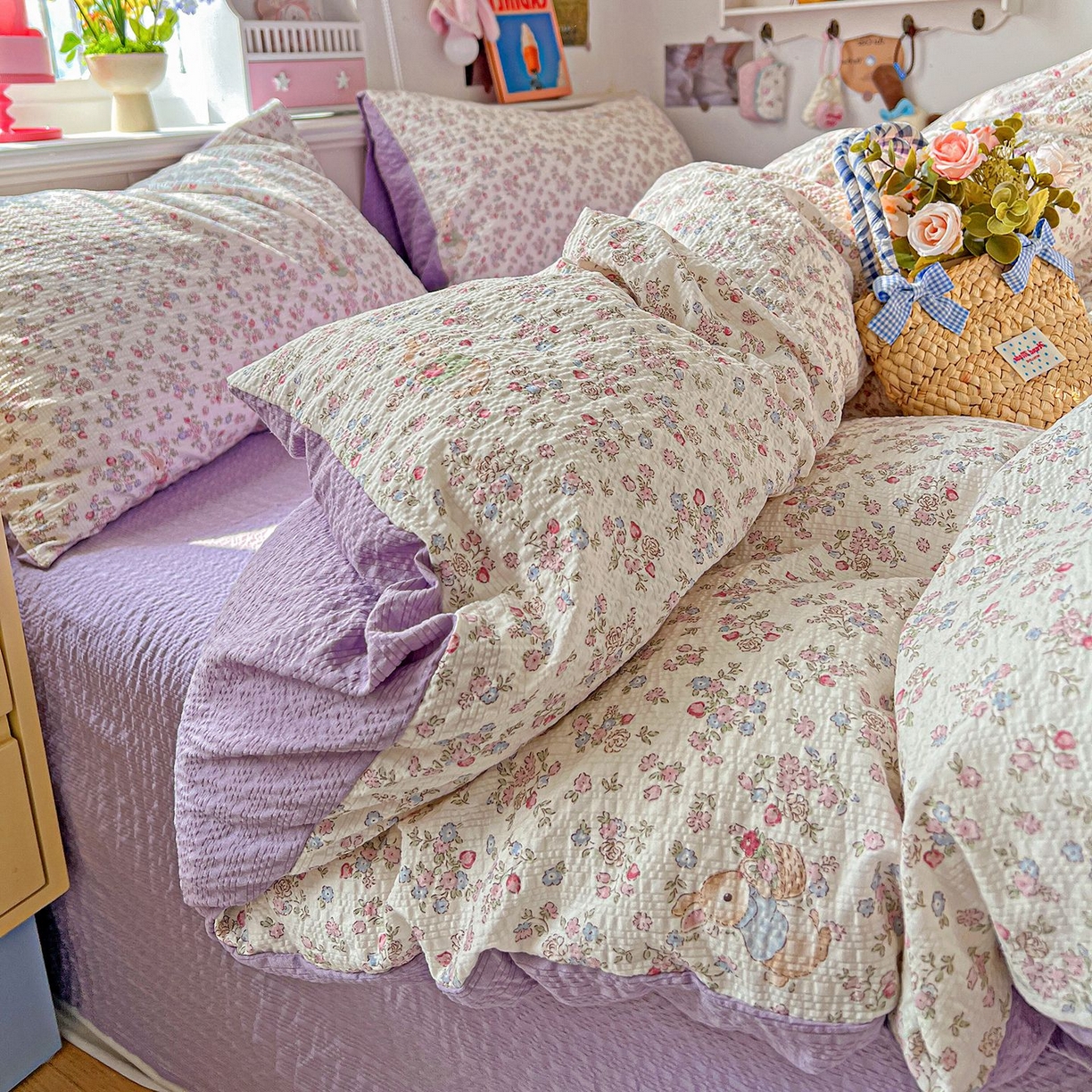 91家纺网 家纺一手货源 找家纺 欧妮家纺 2026新款泡芙棉印花四件套-跑量款 泡芙-花紫兔