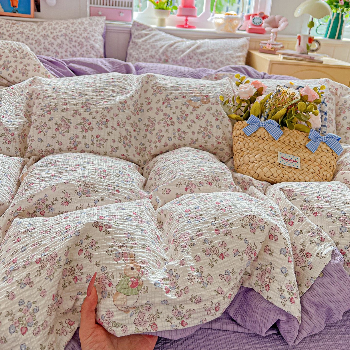 91家纺网 家纺一手货源 找家纺 欧妮家纺 2026新款泡芙棉印花四件套-跑量款 泡芙-花紫兔