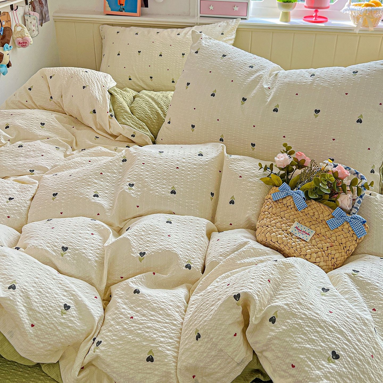 91家纺网 家纺一手货源 找家纺 欧妮家纺 2026新款泡芙棉印花四件套-跑量款 泡芙-奶樱点点