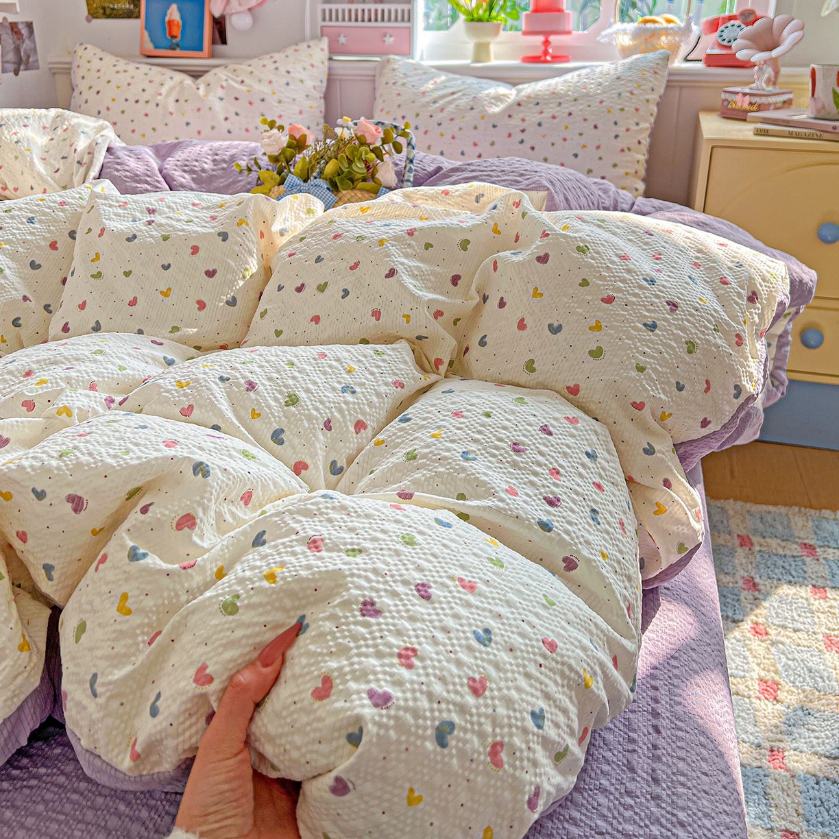 91家纺网 家纺一手货源 找家纺 欧妮家纺 2026新款泡芙棉印花四件套-跑量款 泡芙-心心相印